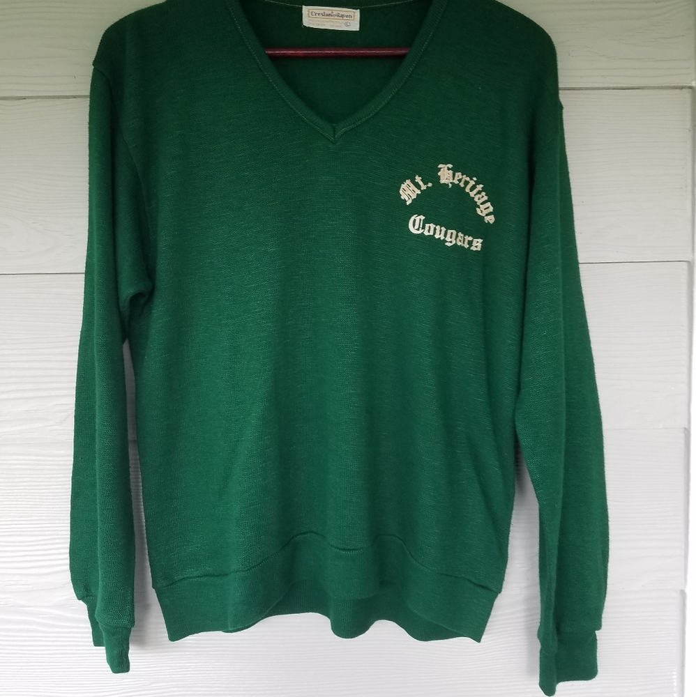 Vintage 1960s V-Neck School Academia  Sweater Sz Lg Mt. Heritage Cougars